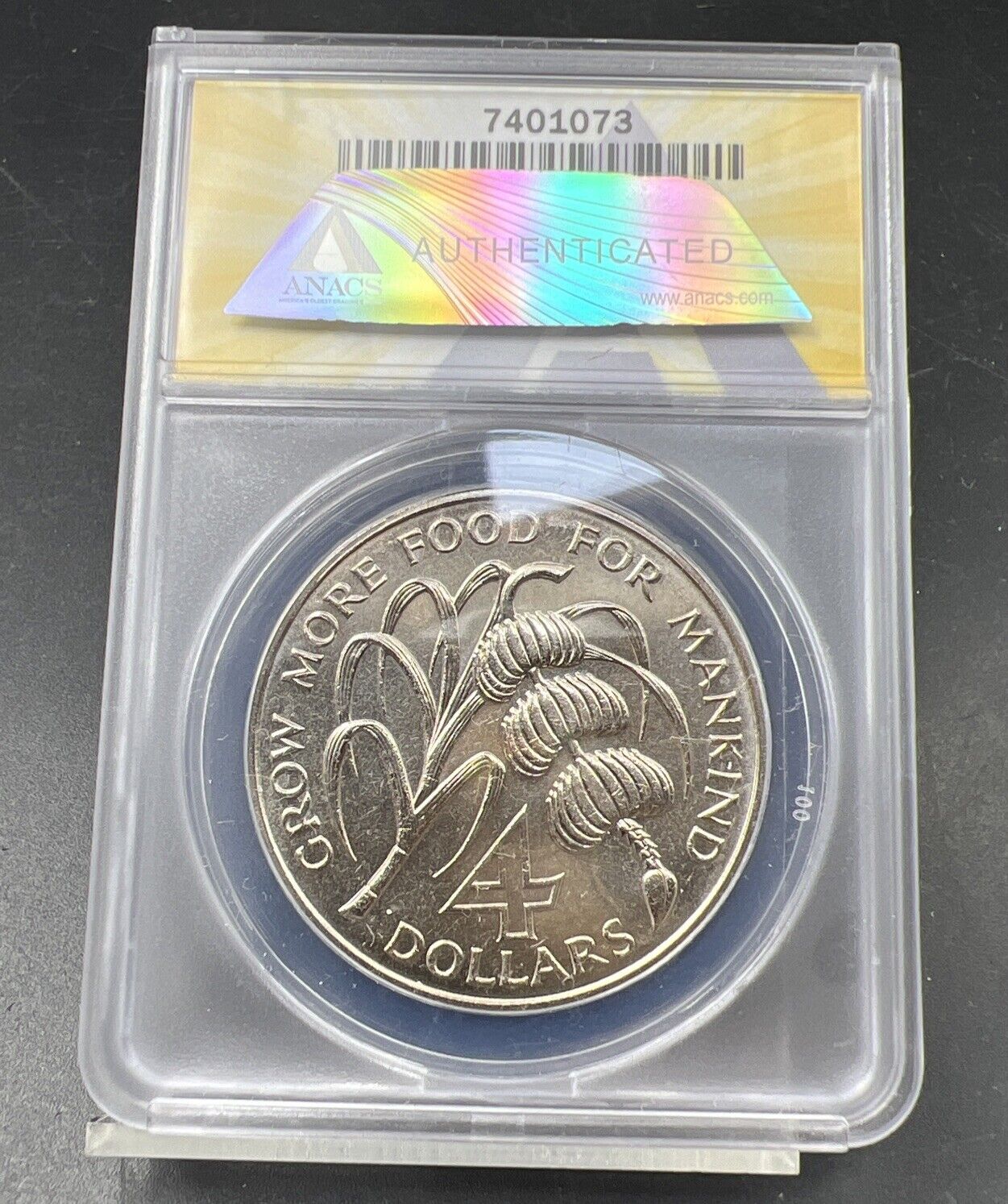 1970 F.A.O Saint Lucia Banana 4 Dollars Coin ANACS MS68 Gem BU Certified Top Pop