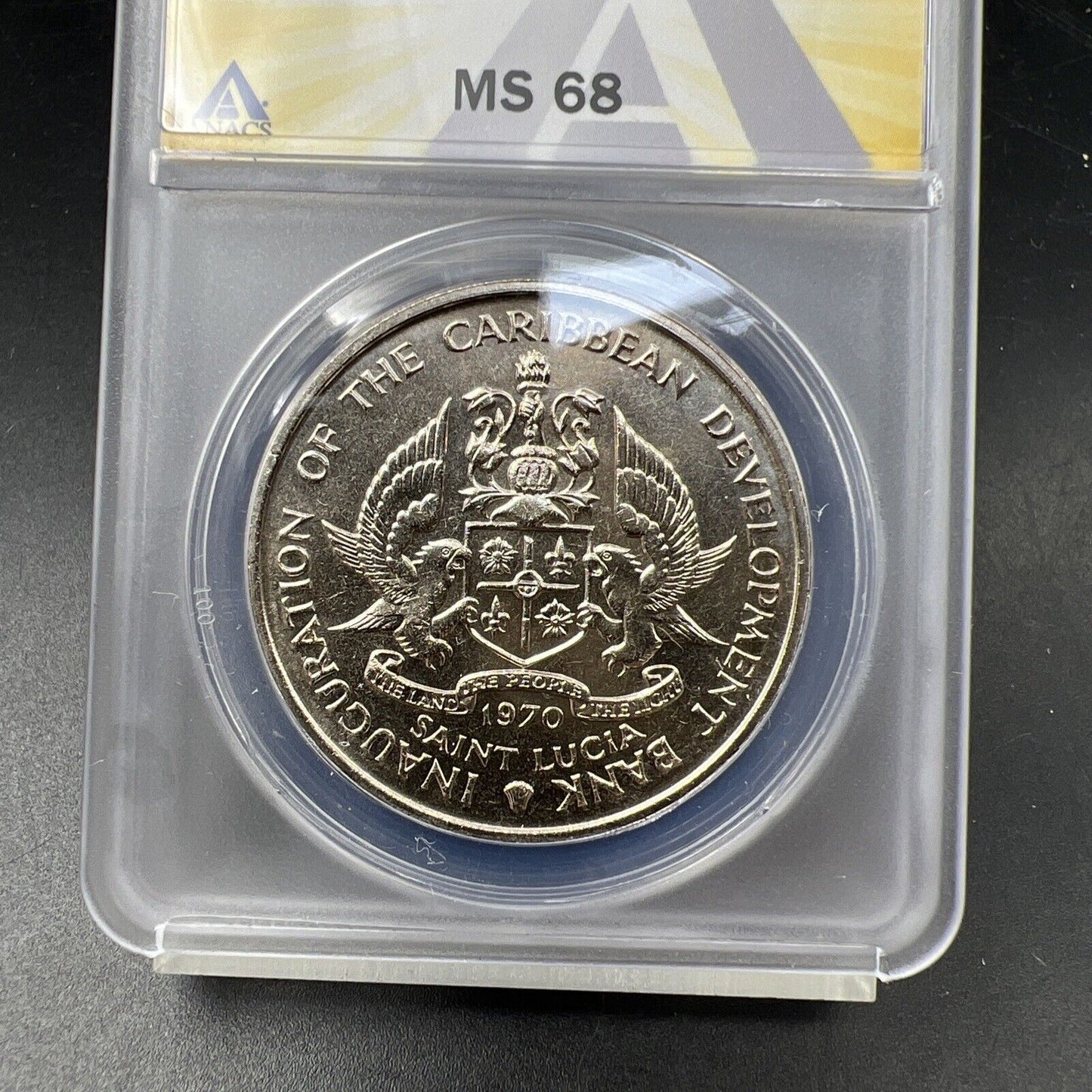 1970 F.A.O Saint Lucia Banana 4 Dollars Coin ANACS MS68 Gem BU Certified Top Pop