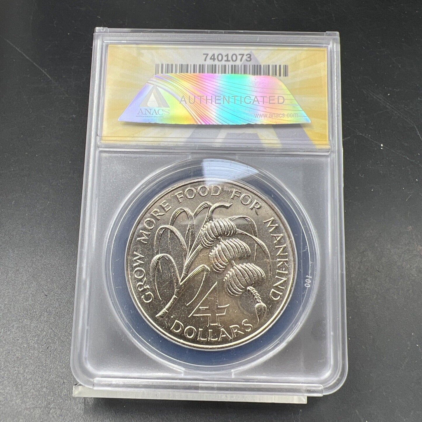 1970 F.A.O Saint Lucia Banana 4 Dollars Coin ANACS MS68 Gem BU Certified Top Pop