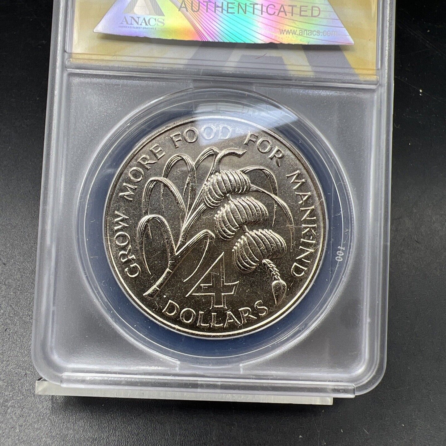 1970 F.A.O Saint Lucia Banana 4 Dollars Coin ANACS MS68 Gem BU Certified Top Pop