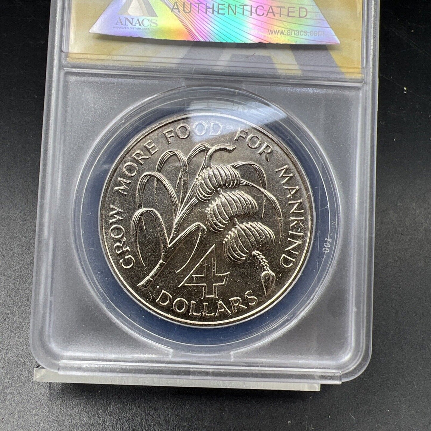 1970 F.A.O Saint Lucia Banana 4 Dollars Coin ANACS MS68 Gem BU Certified Top Pop