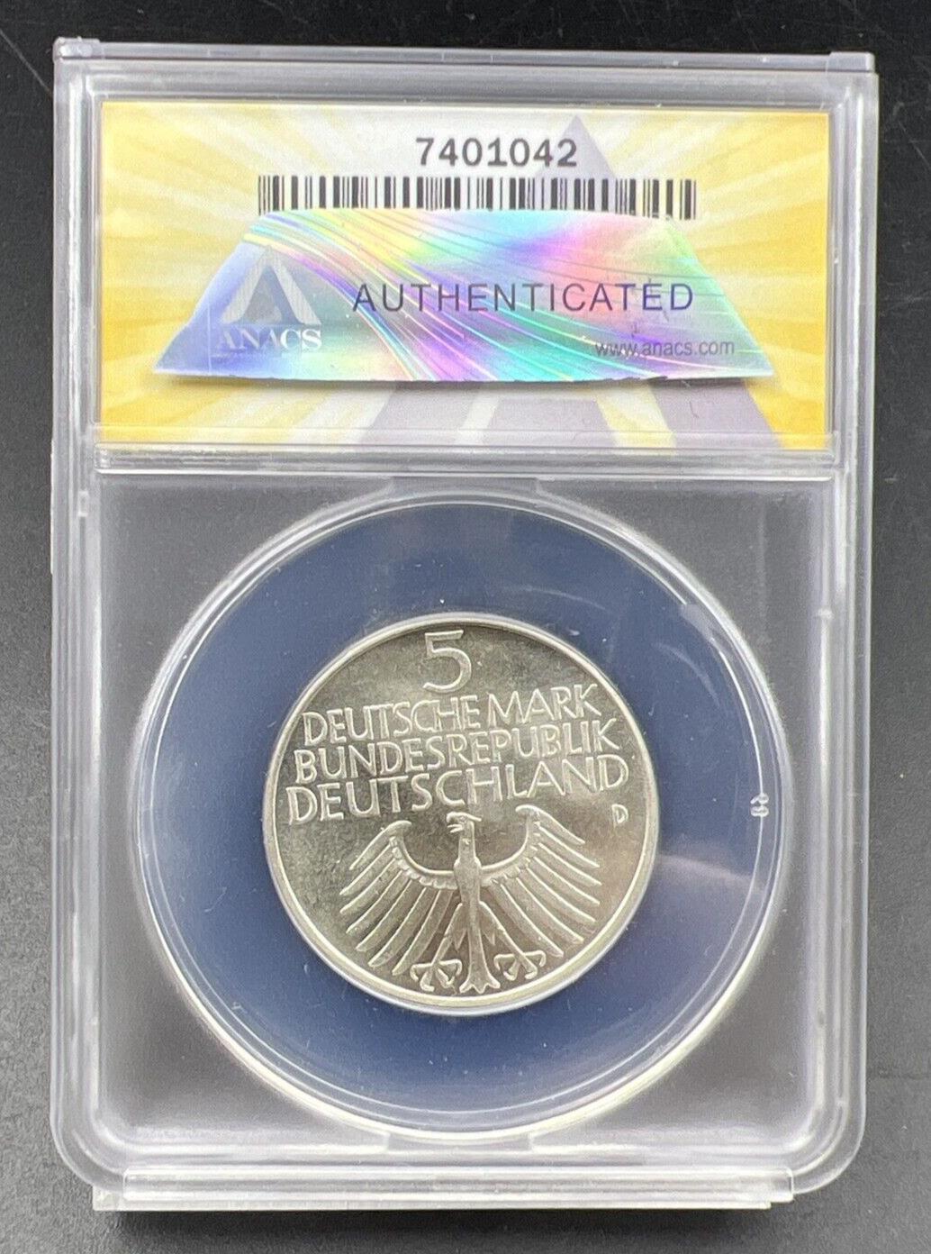 1952 D 5M West Germany Nurnberg 5 Five Marks Silver Coin ANACS MS63
