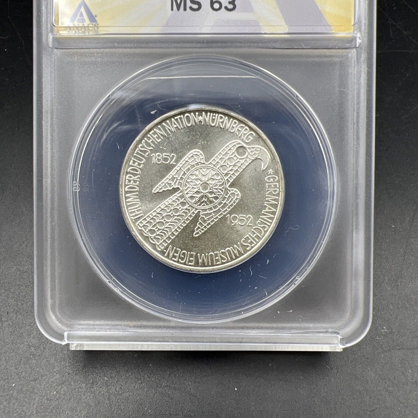 1952 D 5M West Germany Nurnberg 5 Five Marks Silver Coin ANACS MS63