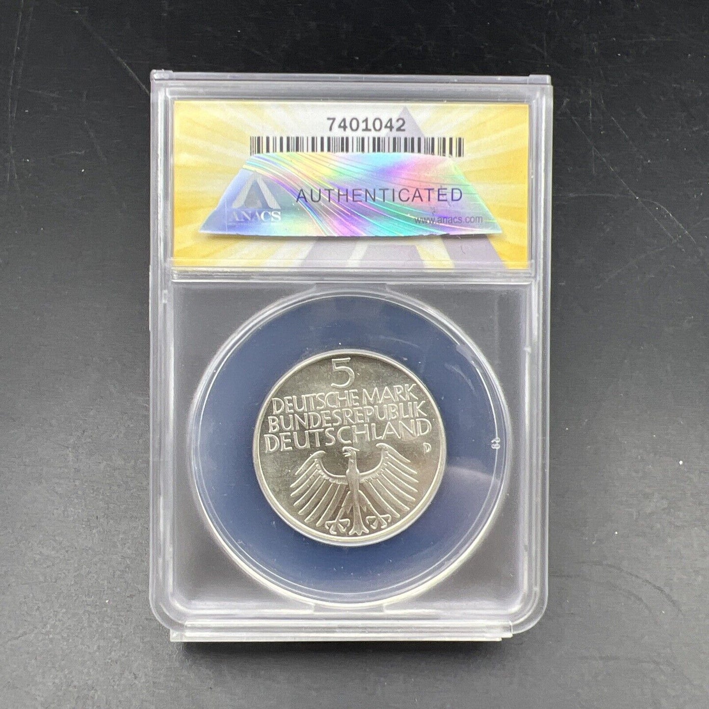 1952 D 5M West Germany Nurnberg 5 Five Marks Silver Coin ANACS MS63