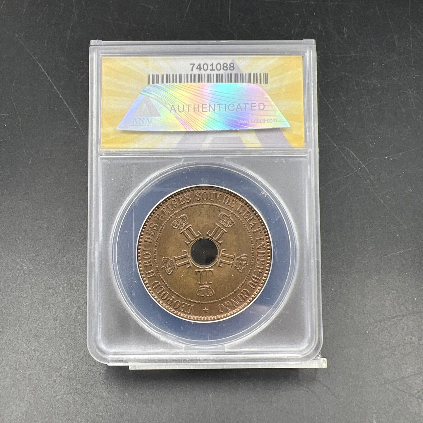 1889 10c Belgian Congo Ten 10 Centimes Bronze Star Coin MS63 BN ANACS CH BU