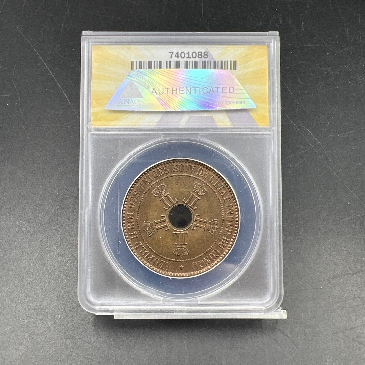 1889 10c Belgian Congo Ten 10 Centimes Bronze Star Coin MS63 BN ANACS CH BU
