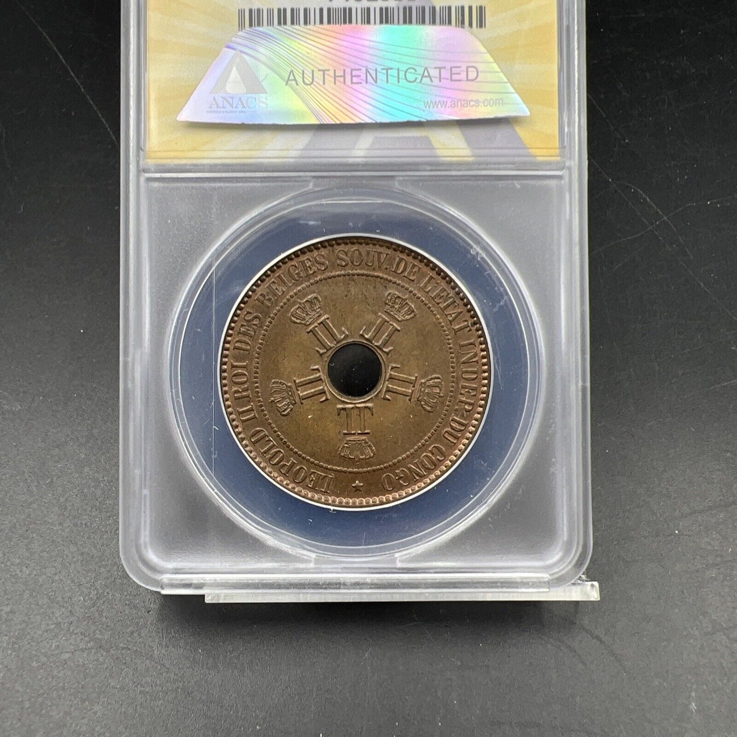 1889 10c Belgian Congo Ten 10 Centimes Bronze Star Coin MS63 BN ANACS CH BU