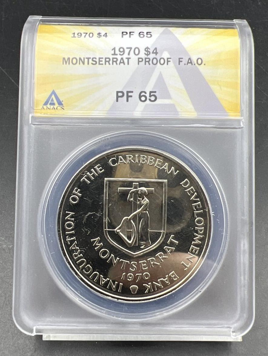 1970 $4 Montserrat Proof Four Dollar Copper Nickel Coin ANACS PF65 FAO
