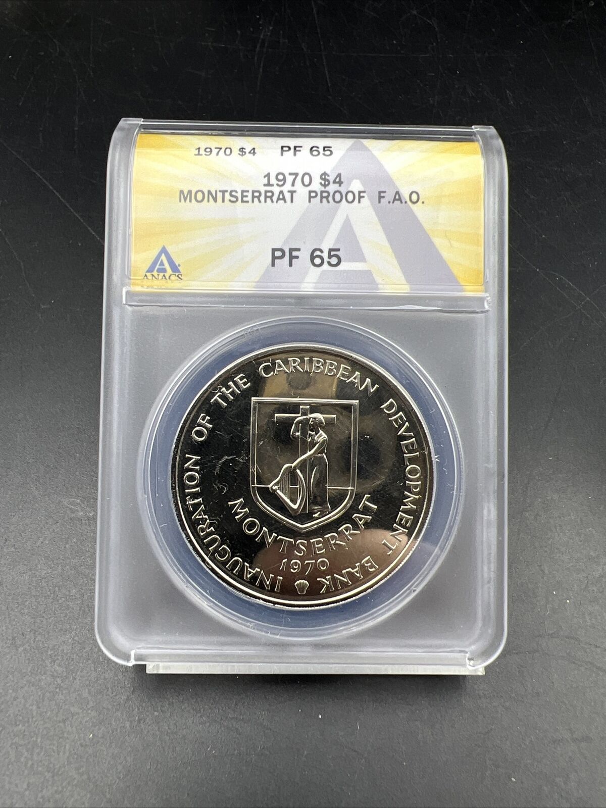 1970 $4 Montserrat Proof Four Dollar Copper Nickel Coin ANACS PF65 FAO