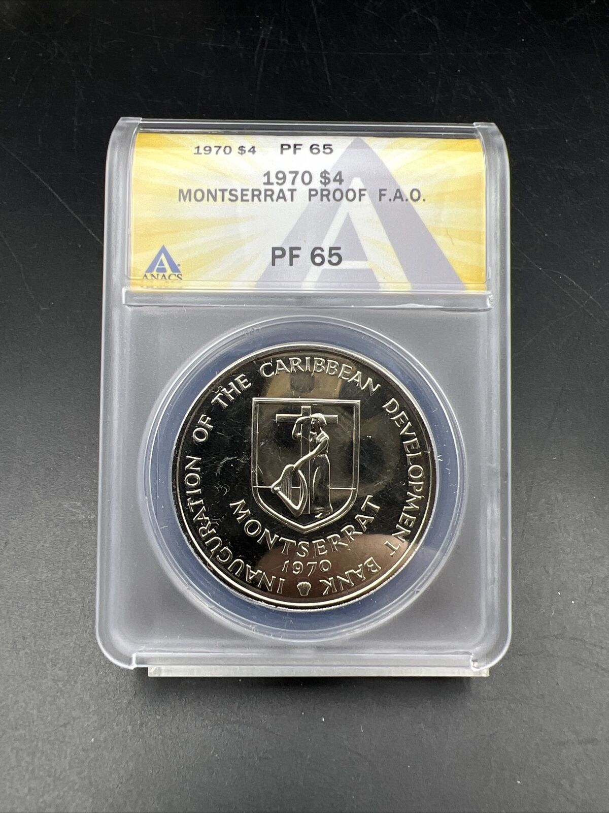 1970 $4 Montserrat Proof Four Dollar Copper Nickel Coin ANACS PF65 FAO