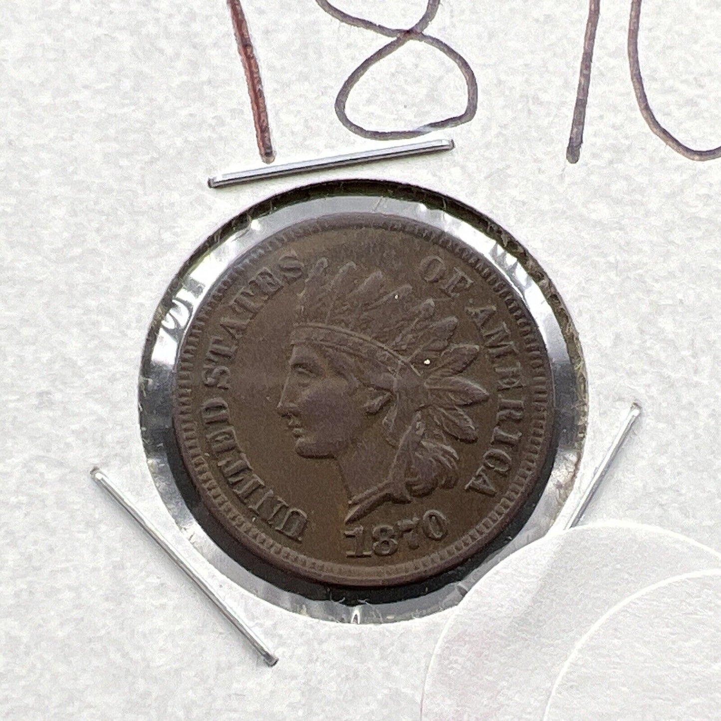 1870 1c Indian Cent Coin AU About UNC Semi Key Date