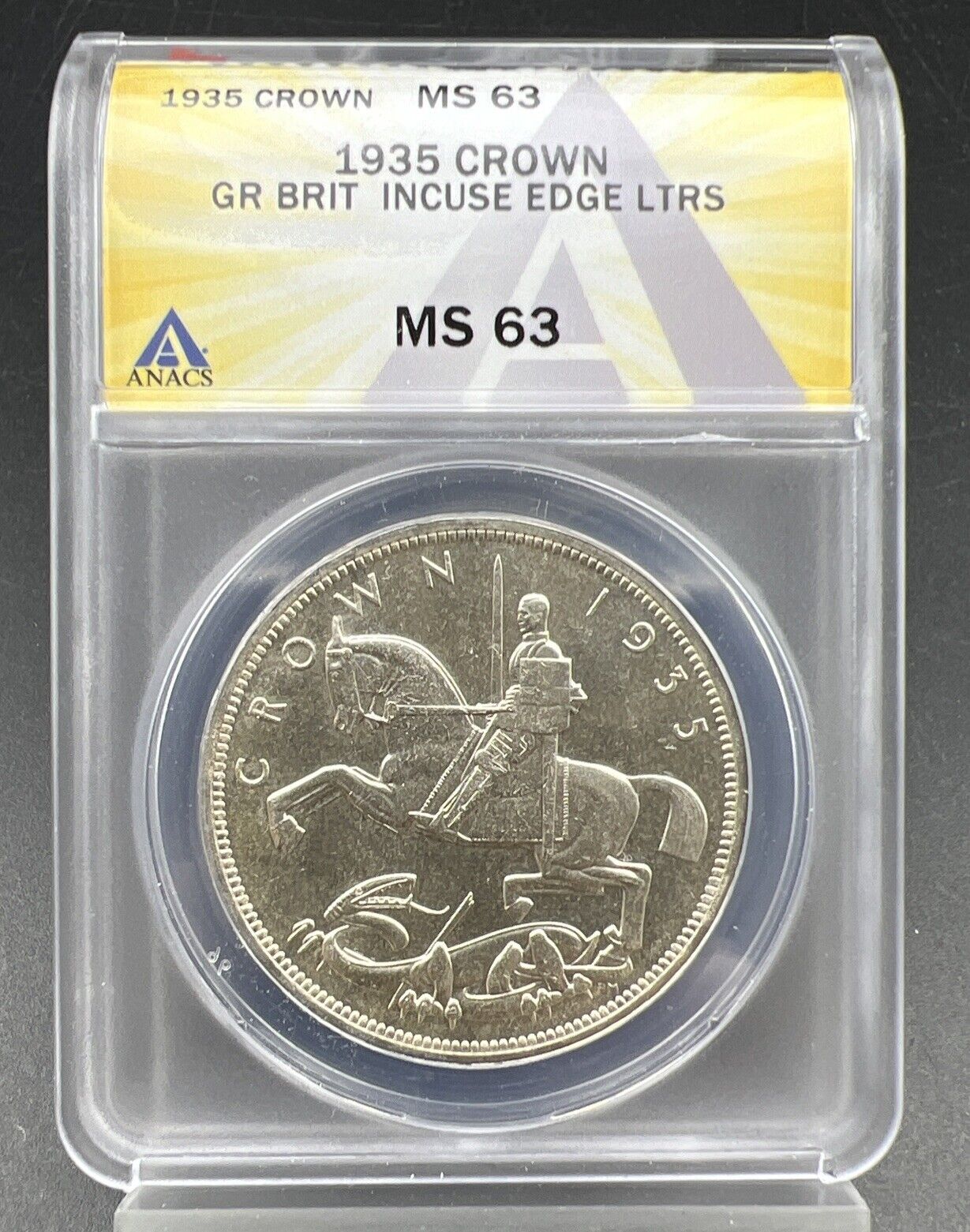 1935 Great Britain Silver Crown Coin MS63 ANACS CH BU Incuse Edge Lettering