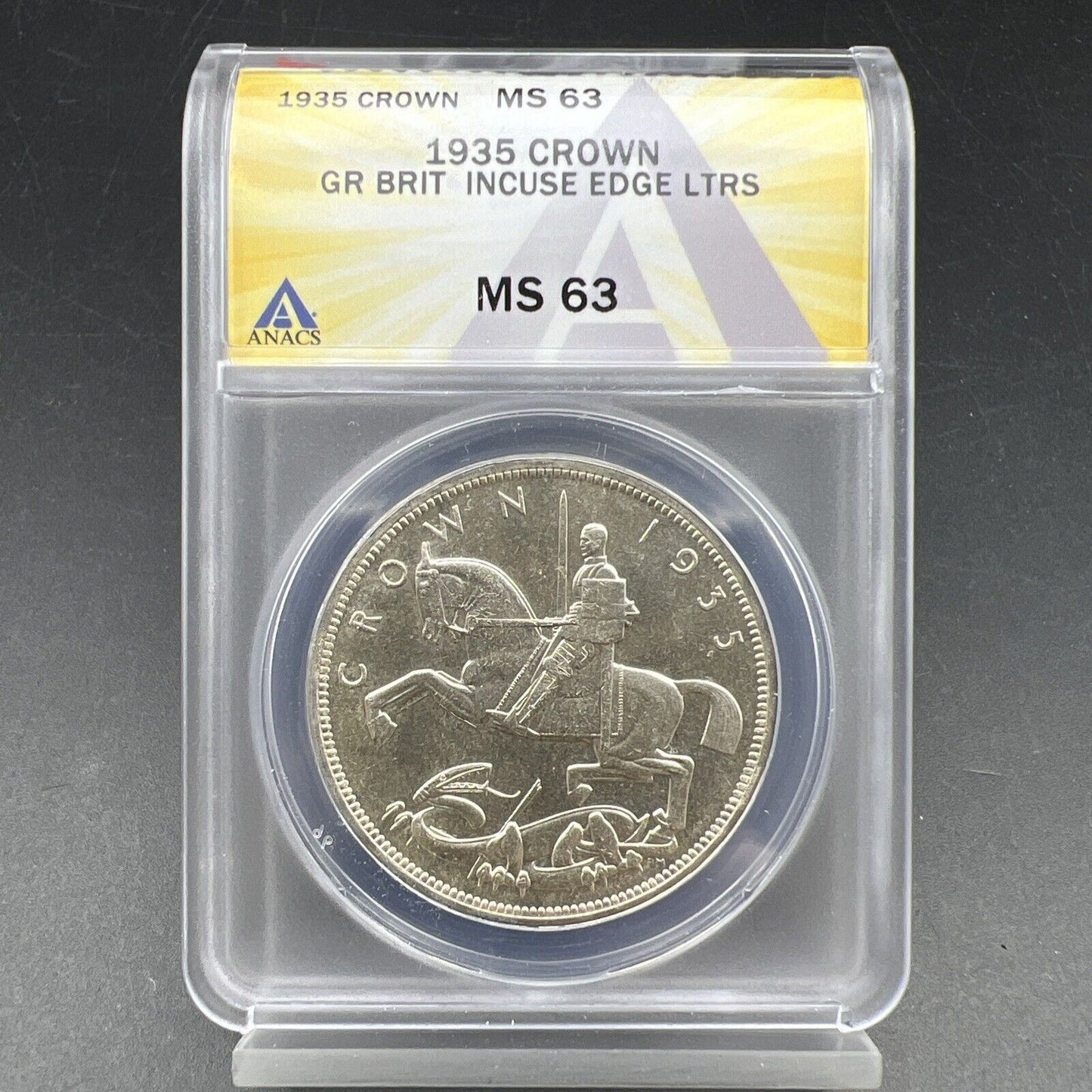 1935 Great Britain Silver Crown Coin MS63 ANACS CH BU Incuse Edge Lettering
