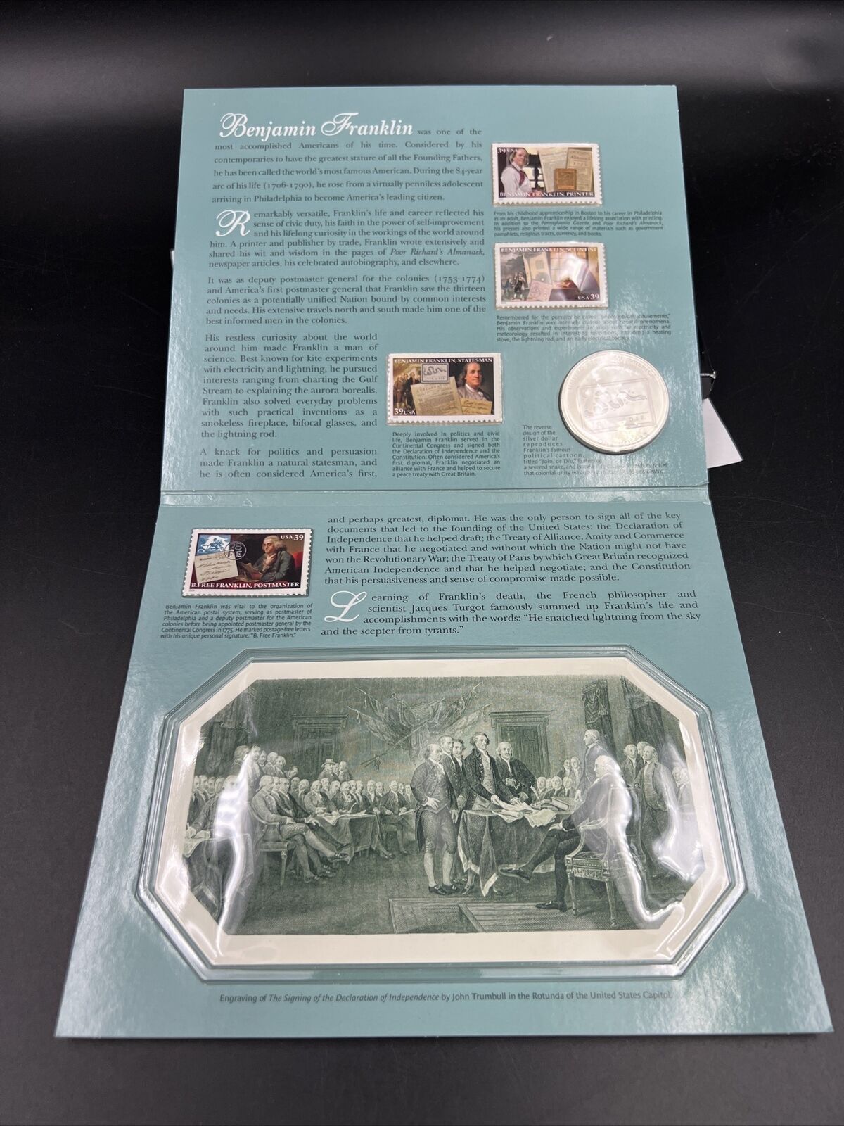2006 Franklin Coin & Chronicles Set Silver Dollar Stamps & Engraving No COA