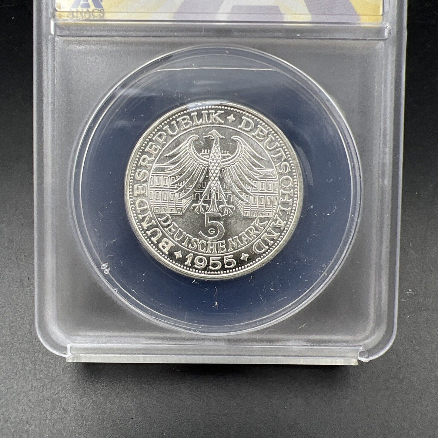 1955 G 5M West Germany Baden 5 Five Marks Silver Coin ANACS MS62 #043