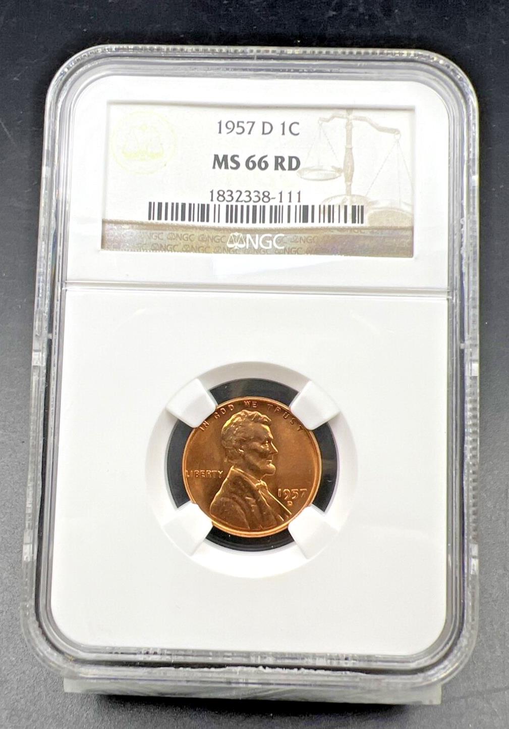 1957 D Lincoln Wheat Cent Penny Coin NGC MS66 RED Gem BU Certified