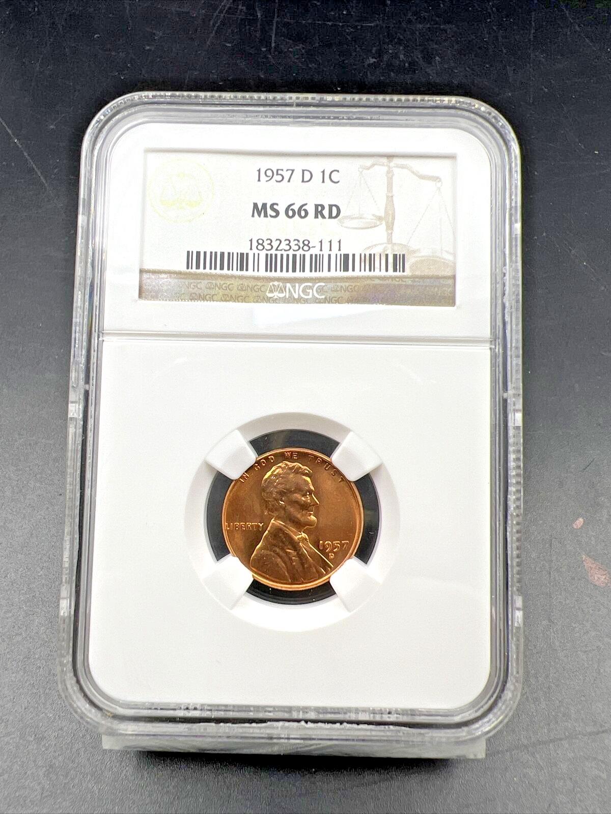 1957 D Lincoln Wheat Cent Penny Coin NGC MS66 RED Gem BU Certified