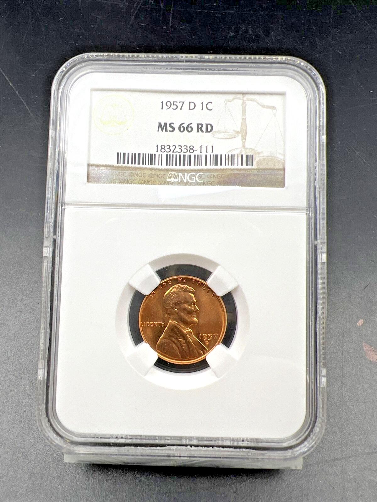 1957 D Lincoln Wheat Cent Penny Coin NGC MS66 RED Gem BU Certified