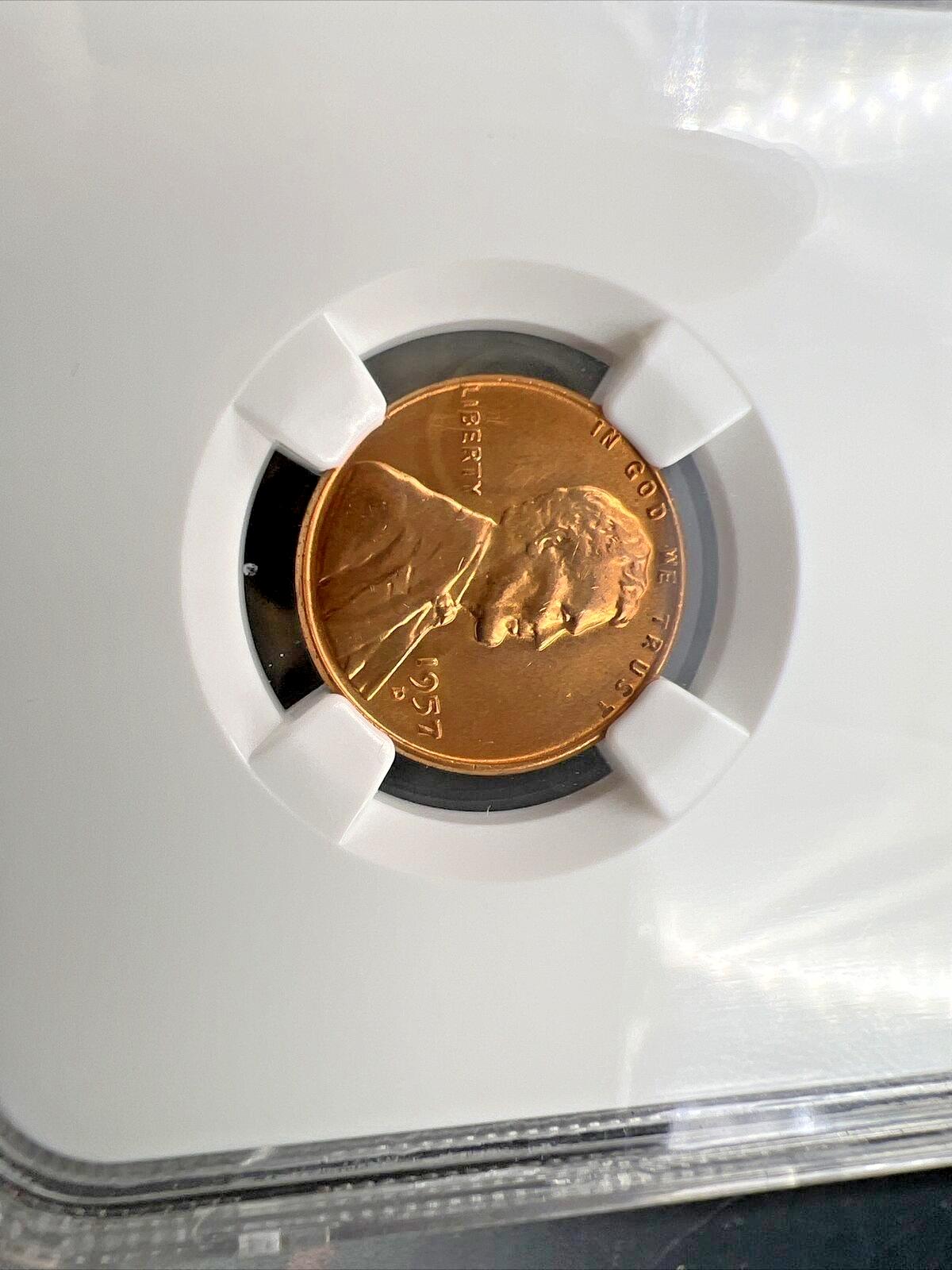 1957 D Lincoln Wheat Cent Penny Coin NGC MS66 RED Gem BU Certified