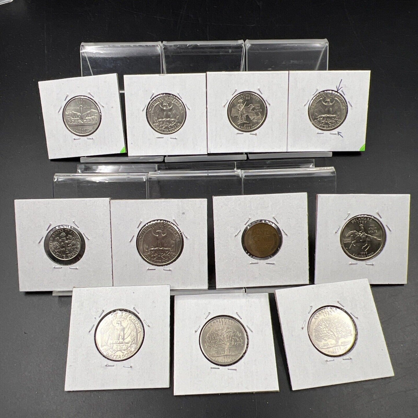 Learner's Set of 11 Minor Die Variety US Coins Die Chips & Cracks 25c 10c & 1c