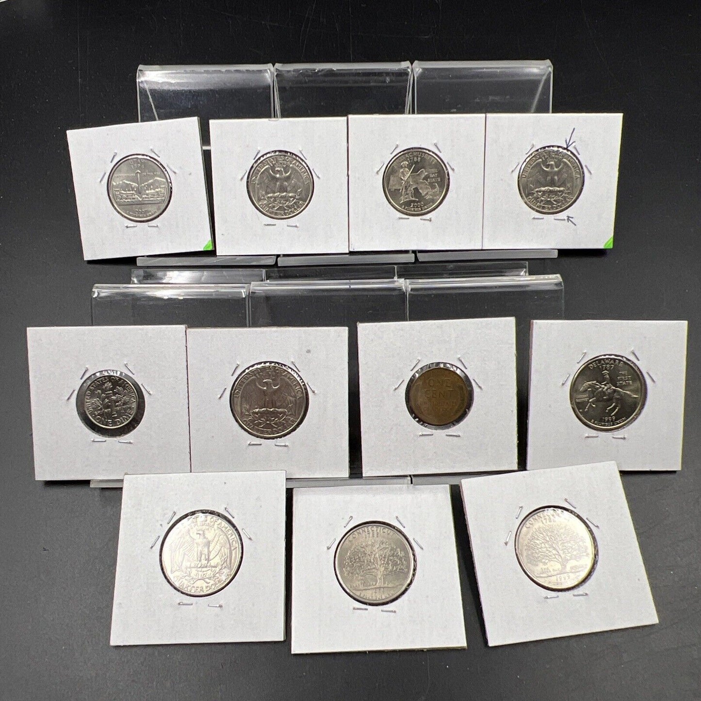 Learner's Set of 11 Minor Die Variety US Coins Die Chips & Cracks 25c 10c & 1c