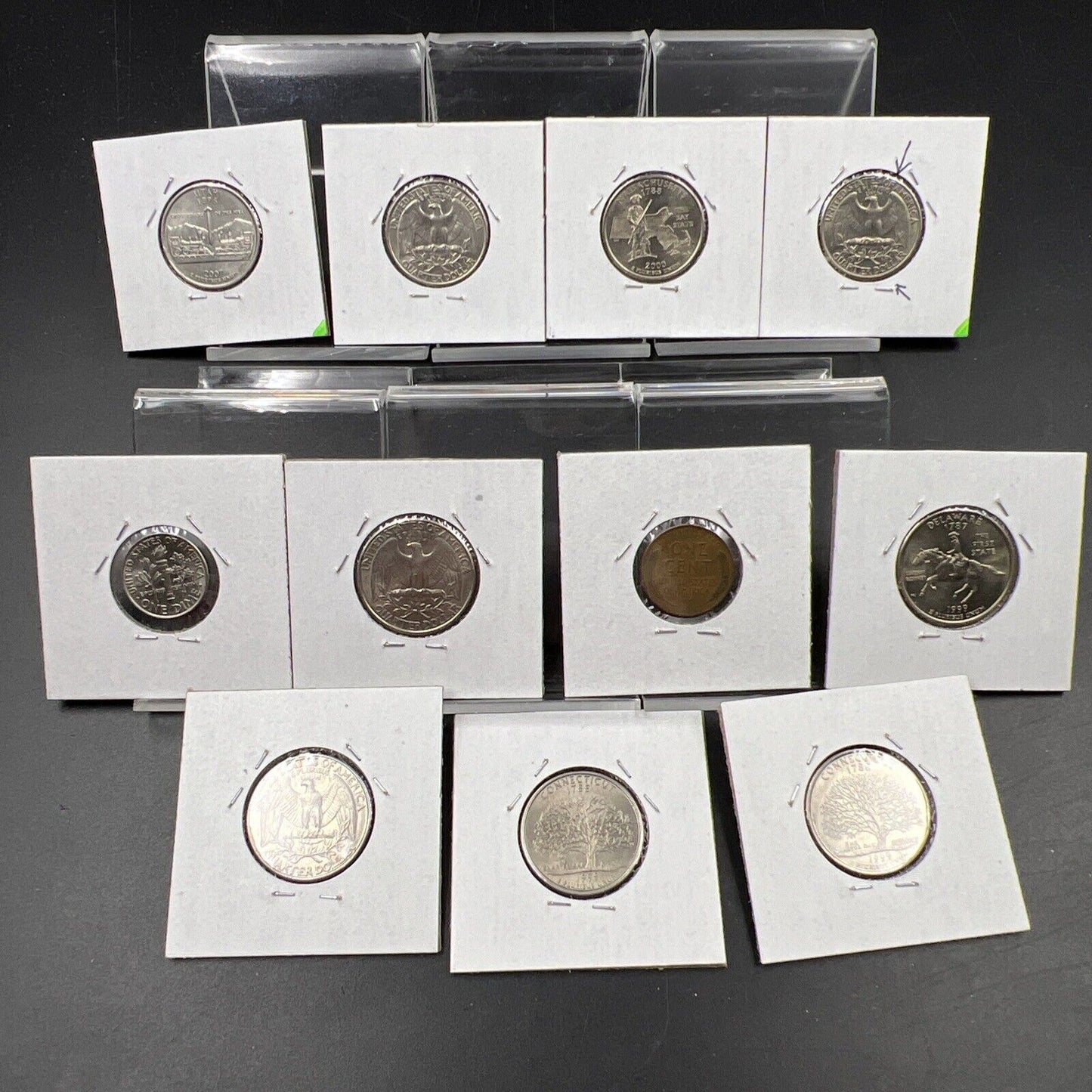 Learner's Set of 11 Minor Die Variety US Coins Die Chips & Cracks 25c 10c & 1c