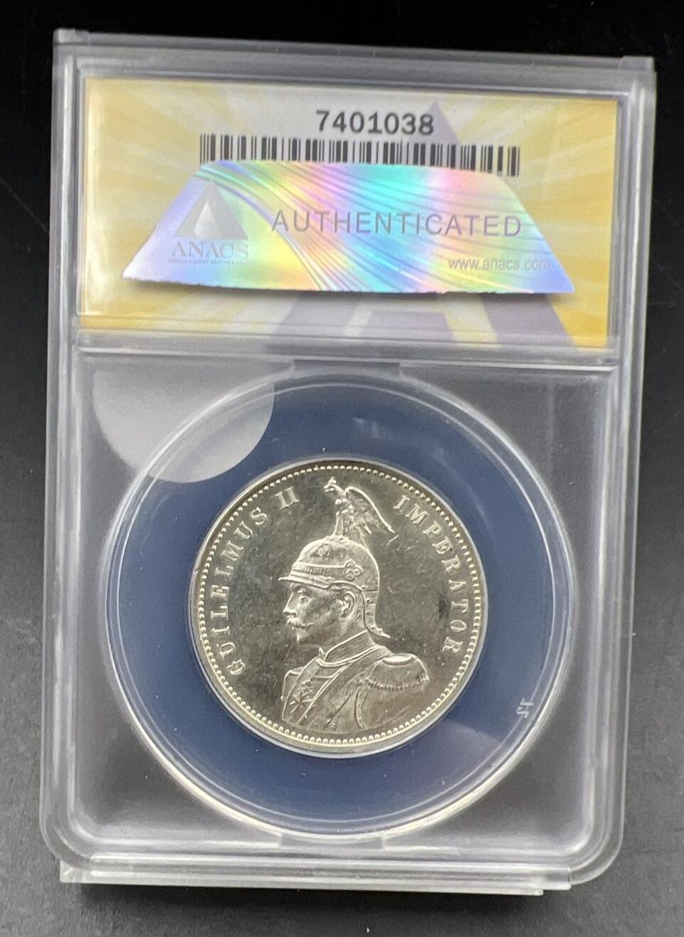 1892 German East African Wihelm II 1 Rupie Silver Coin BU MS61 ANACS Certified