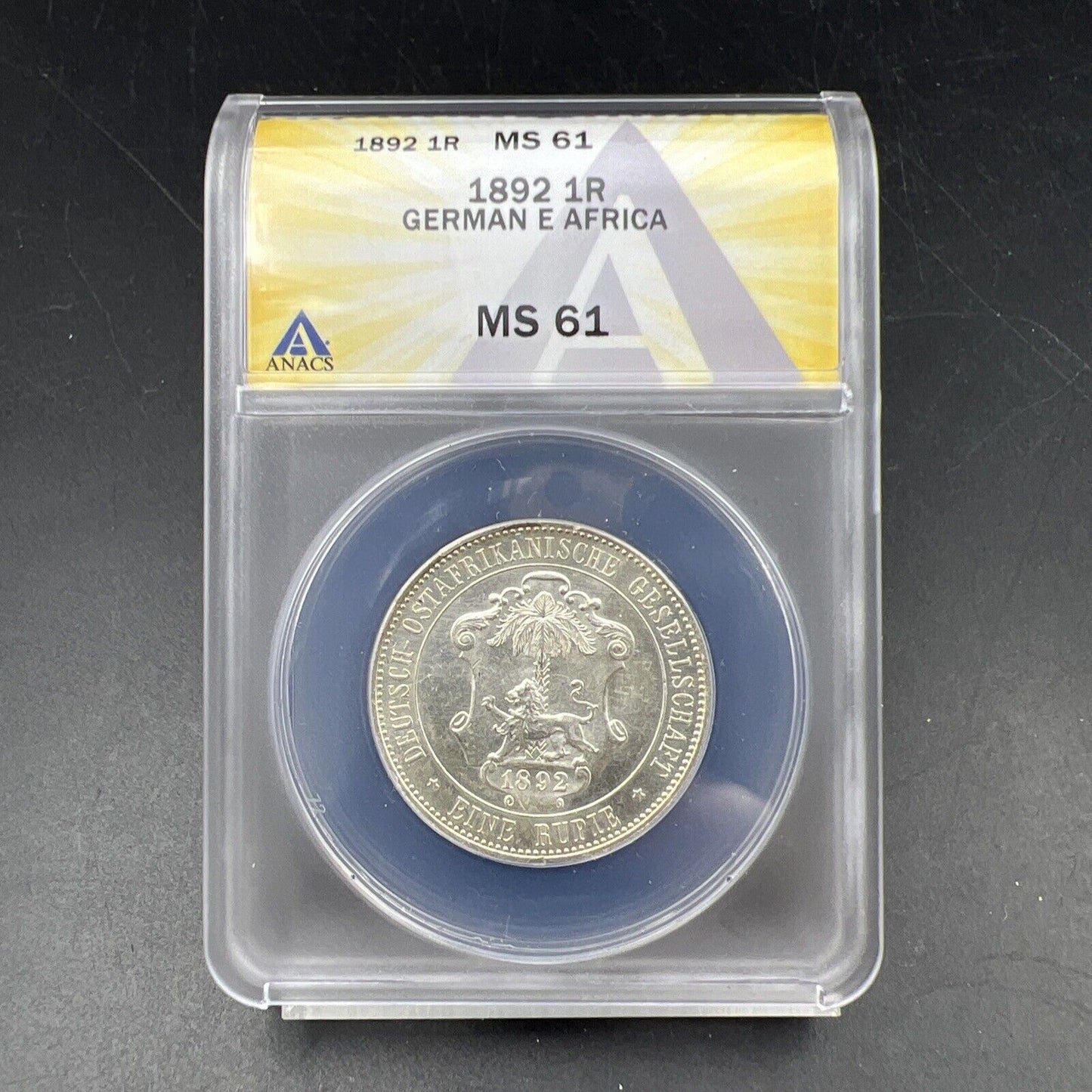 1892 German East African Wihelm II 1 Rupie Silver Coin BU MS61 ANACS Certified