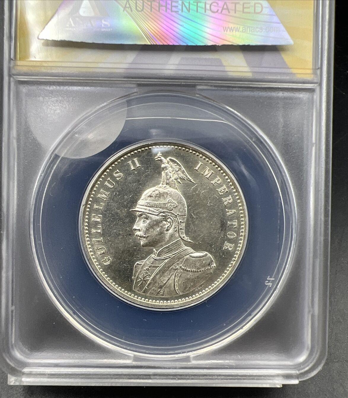 1892 German East African Wihelm II 1 Rupie Silver Coin BU MS61 ANACS Certified