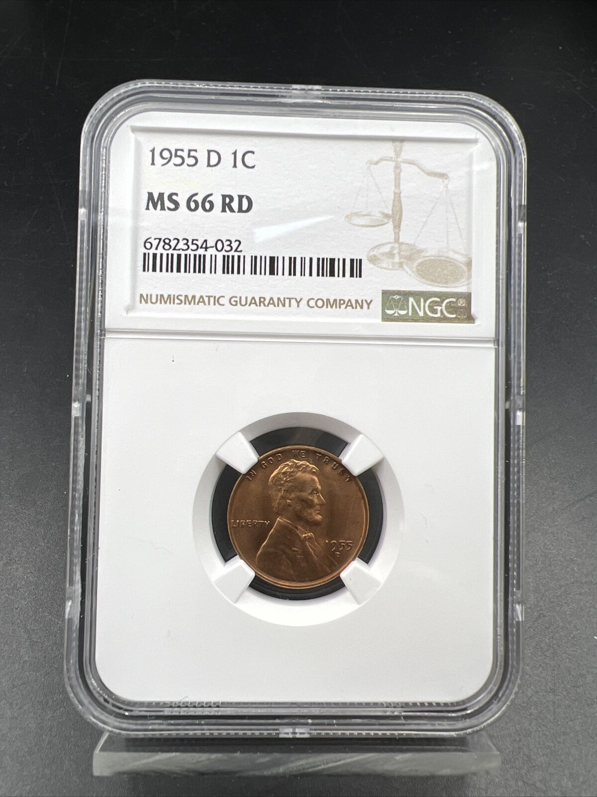 1955 D Lincoln Wheat Cent Penny Coin NGC MS66 RED #032 Die chip in Liberty
