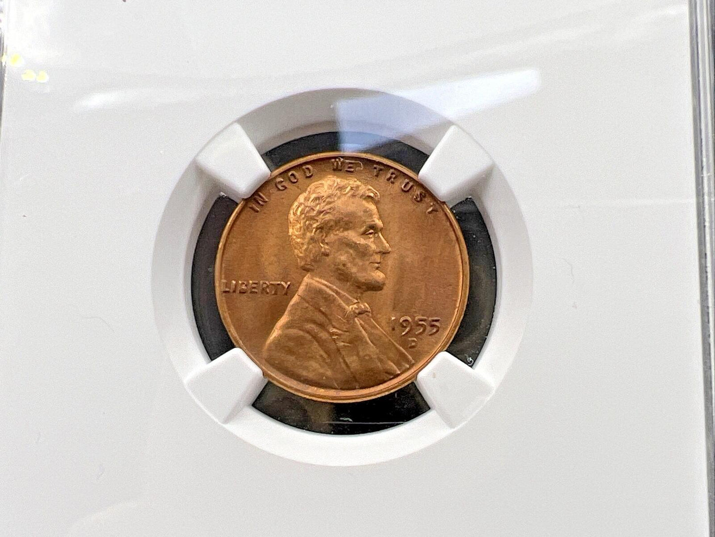 1955 D Lincoln Wheat Cent Penny Coin NGC MS66 RED #032 Die chip in Liberty