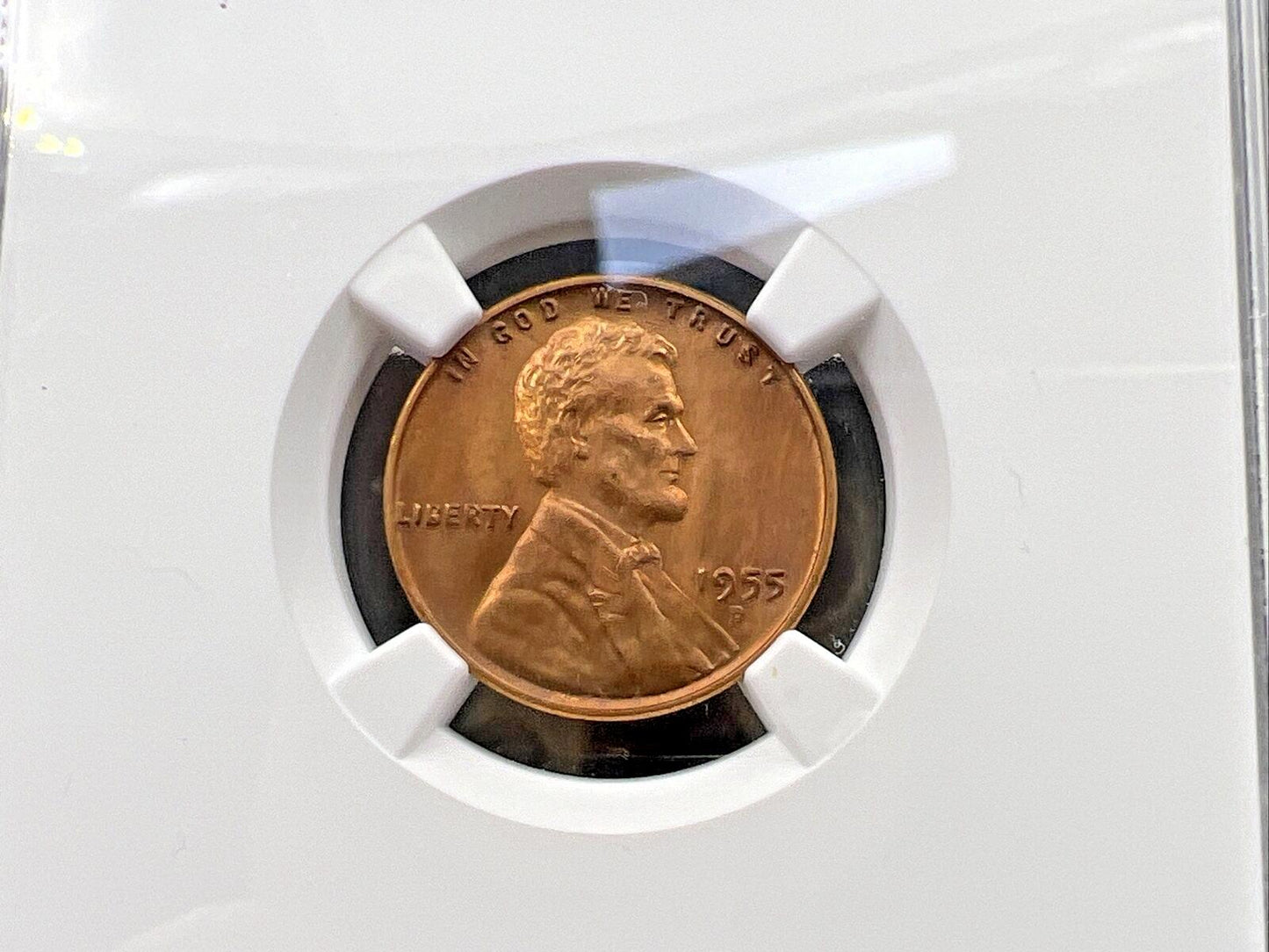 1955 D Lincoln Wheat Cent Penny Coin NGC MS66 RED #032 Die chip in Liberty