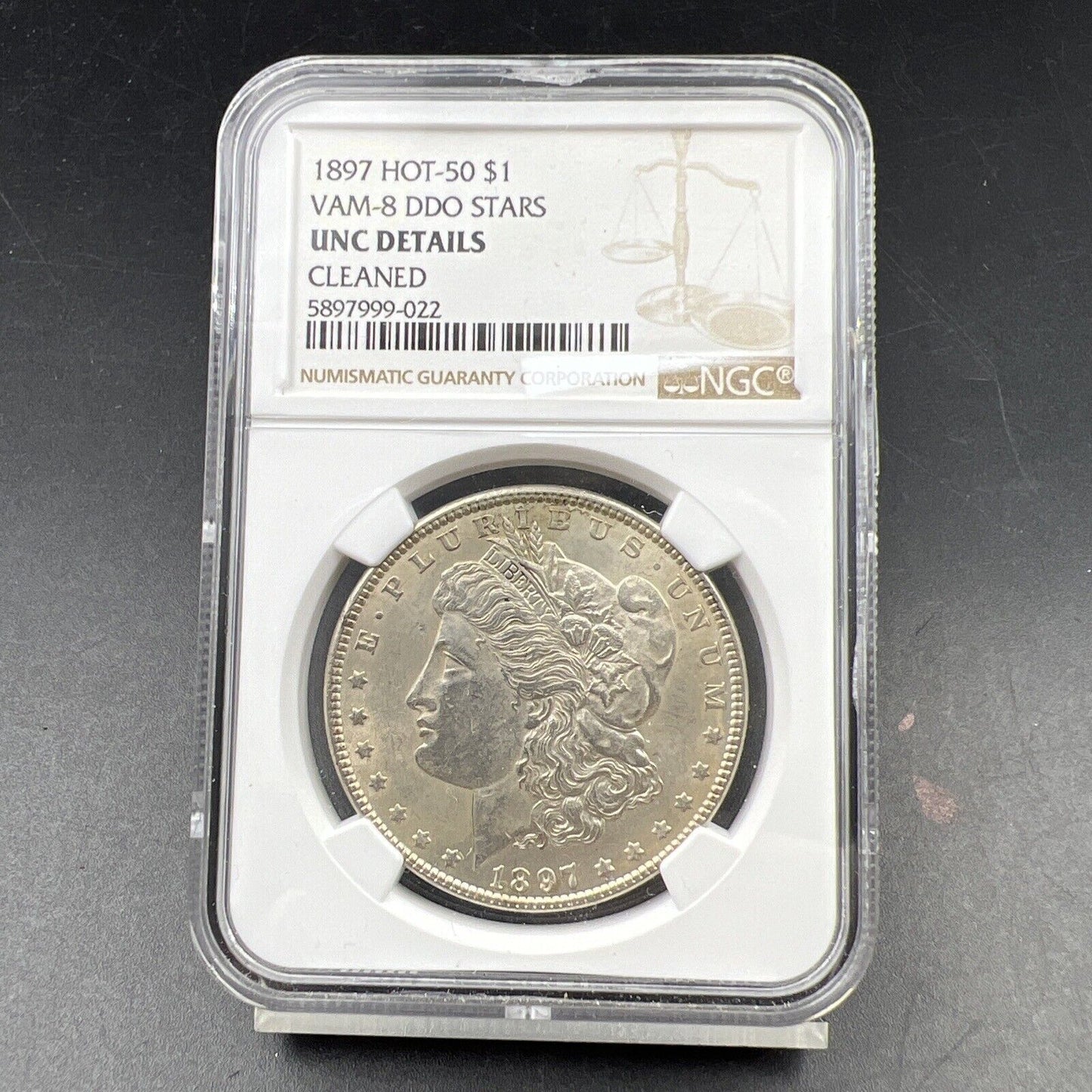 1897 $1 Morgan Silver Dollar Coin UNC Details VAM 8 Double Die Obverse Stars