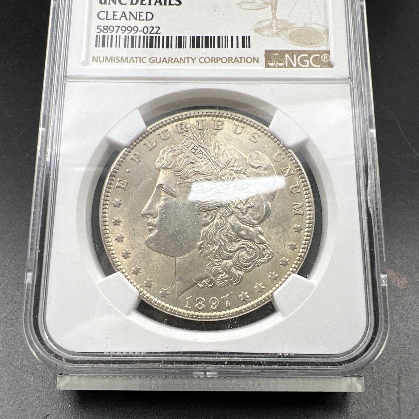 1897 $1 Morgan Silver Dollar Coin UNC Details VAM 8 Double Die Obverse Stars