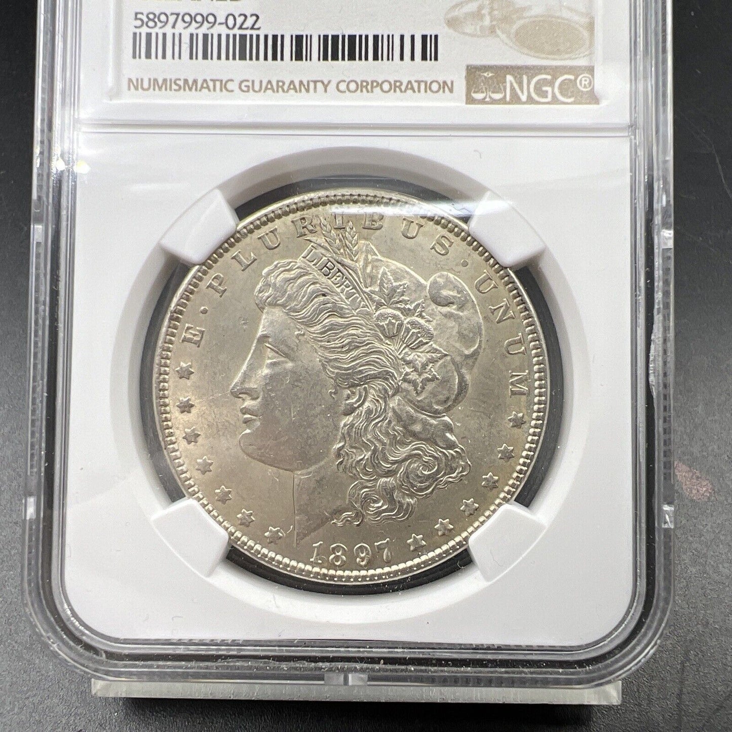1897 $1 Morgan Silver Dollar Coin UNC Details VAM 8 Double Die Obverse Stars