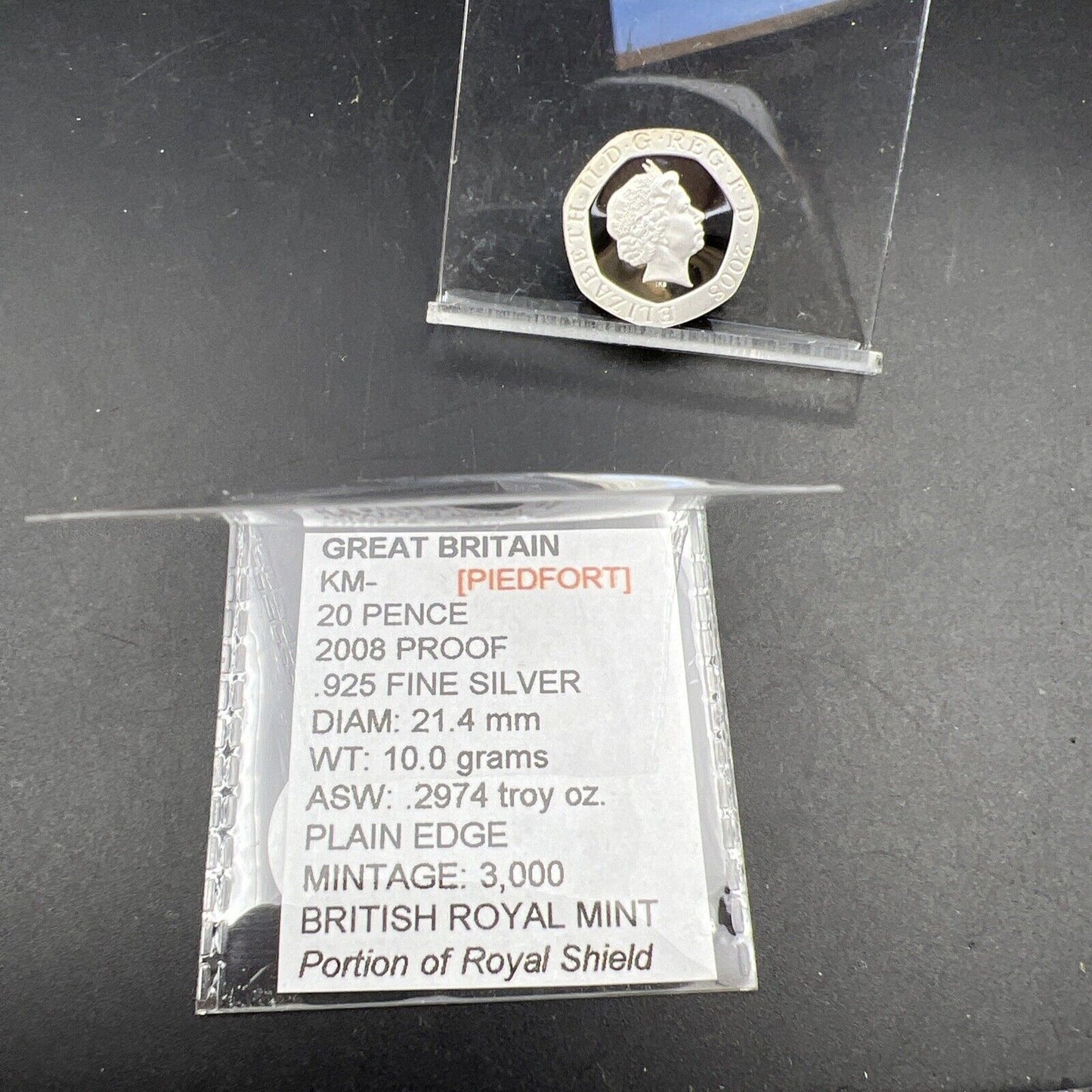 2008 20 Pence Gem Proof Sterling Silver Piedfort Coin United Kingdom