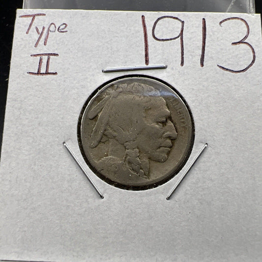 1913 P 5c Buffalo Indian Head Nickel Five Cent Coin CH Good / VG Circ Type 2