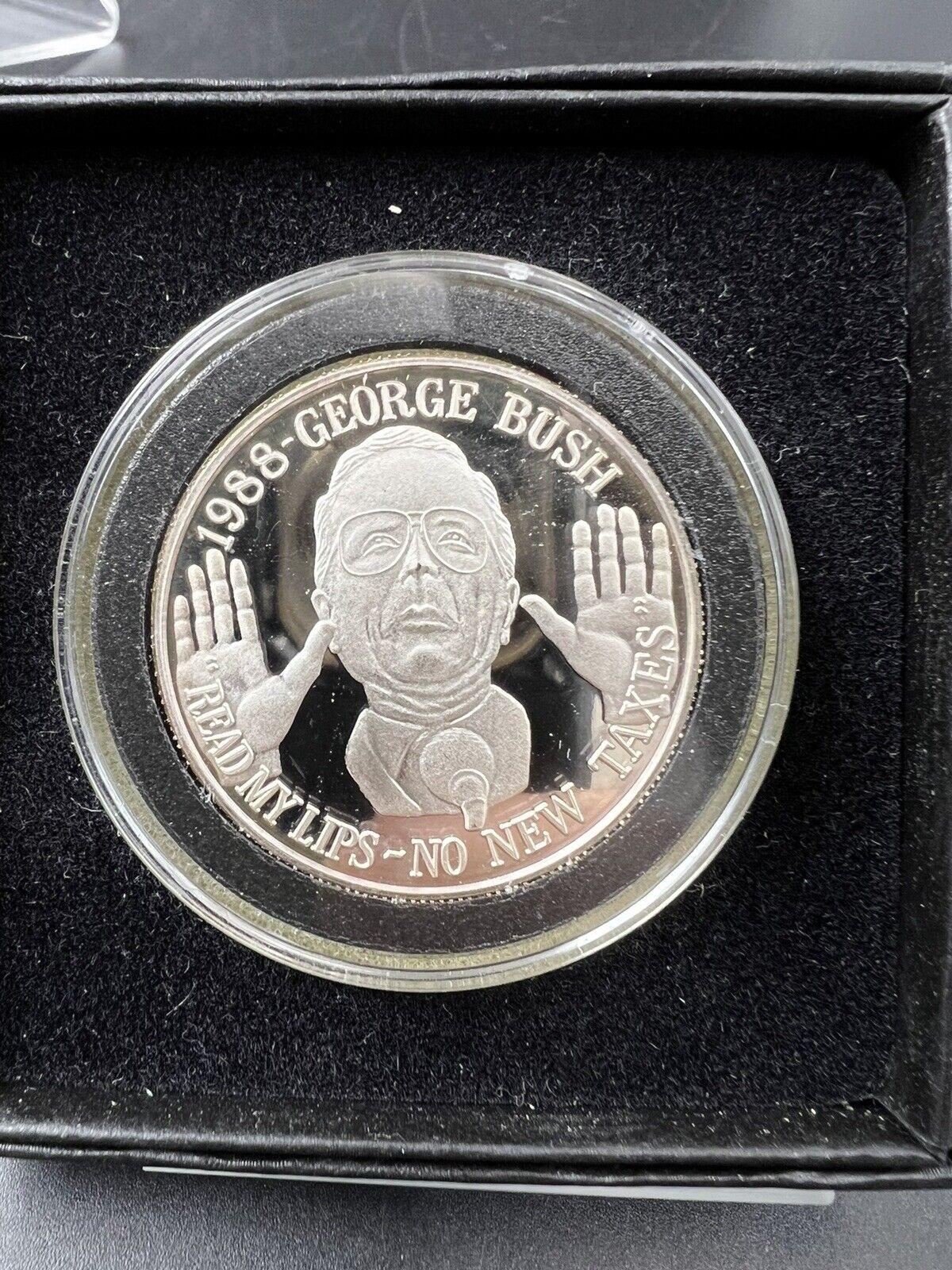 1990 Modern Hard Times 1 Oz Silver Round " Bushwhacked US Taxpayer " Proof Coin