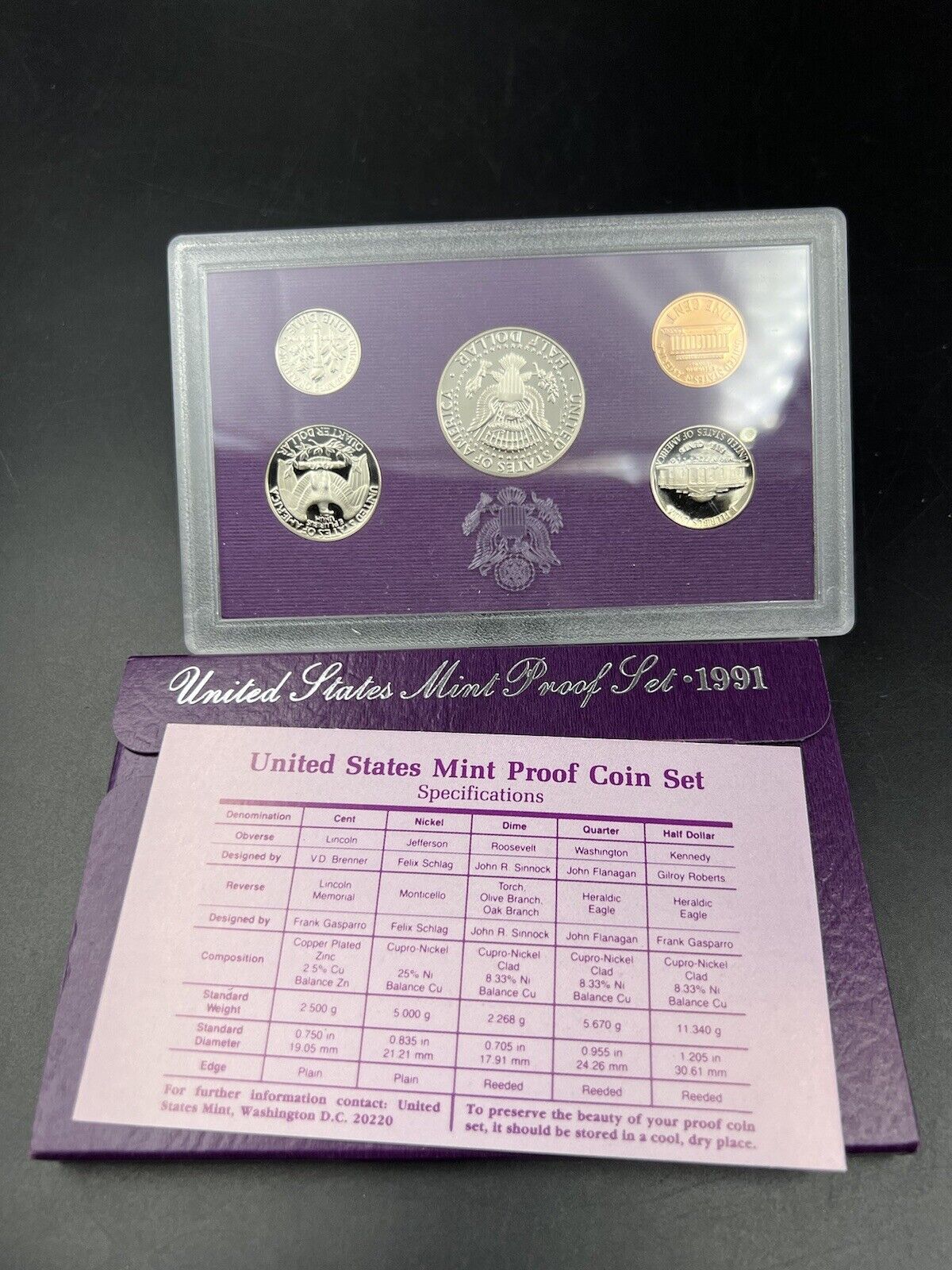 1991 S US Mint GEM Proof Set 5 Coin Clad Complete OGP