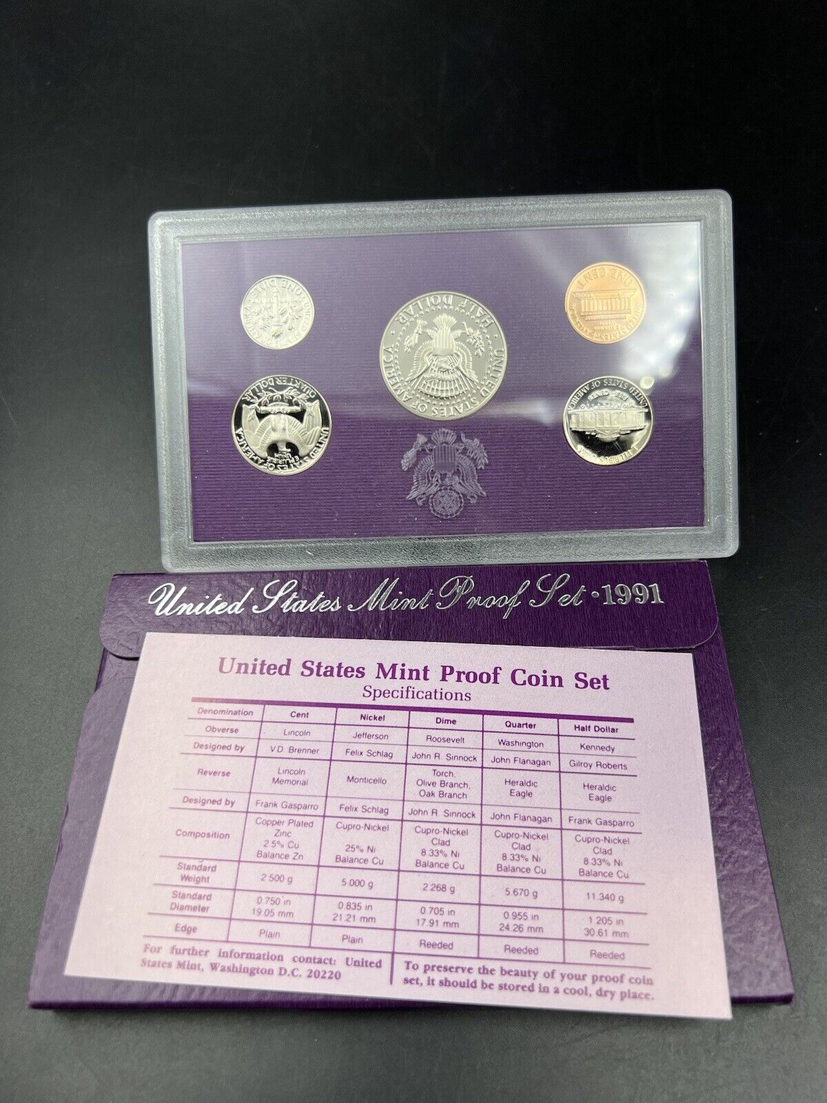 1991 S US Mint GEM Proof Set 5 Coin Clad Complete OGP