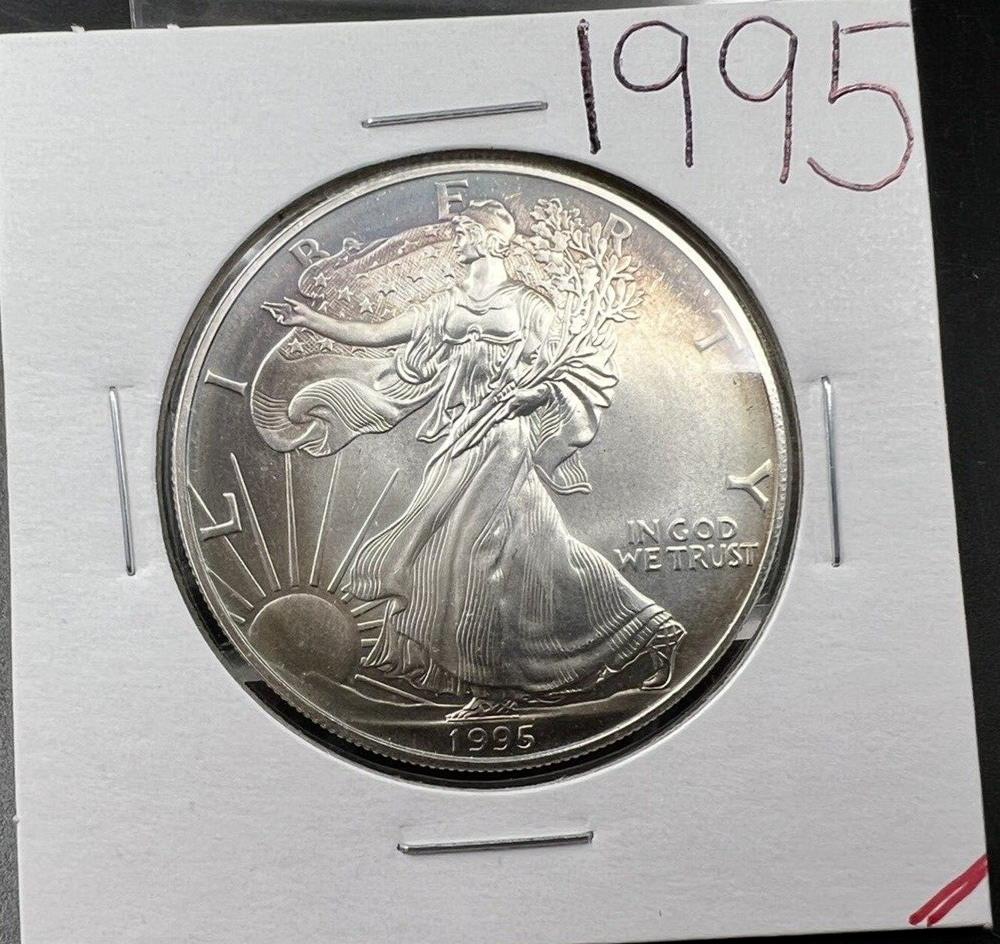 1995 1 OZ American Silver Eagle GEM BU Uncirculated .999 Neat Toning Toner