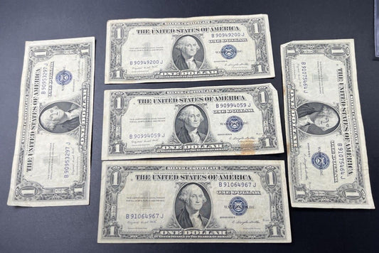 Lot of 5 1935 G $1 Silver Certificate Blue Seal Notes VG Fine Circ Neat Serial #