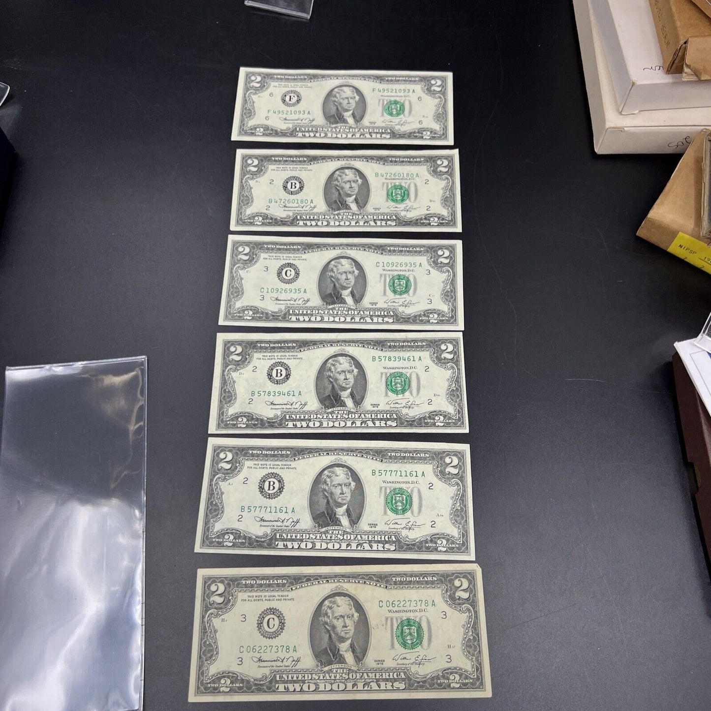 Lot of 6 1976 $2 FRN Federal Reserve Dollars Bicentennial Note VF+