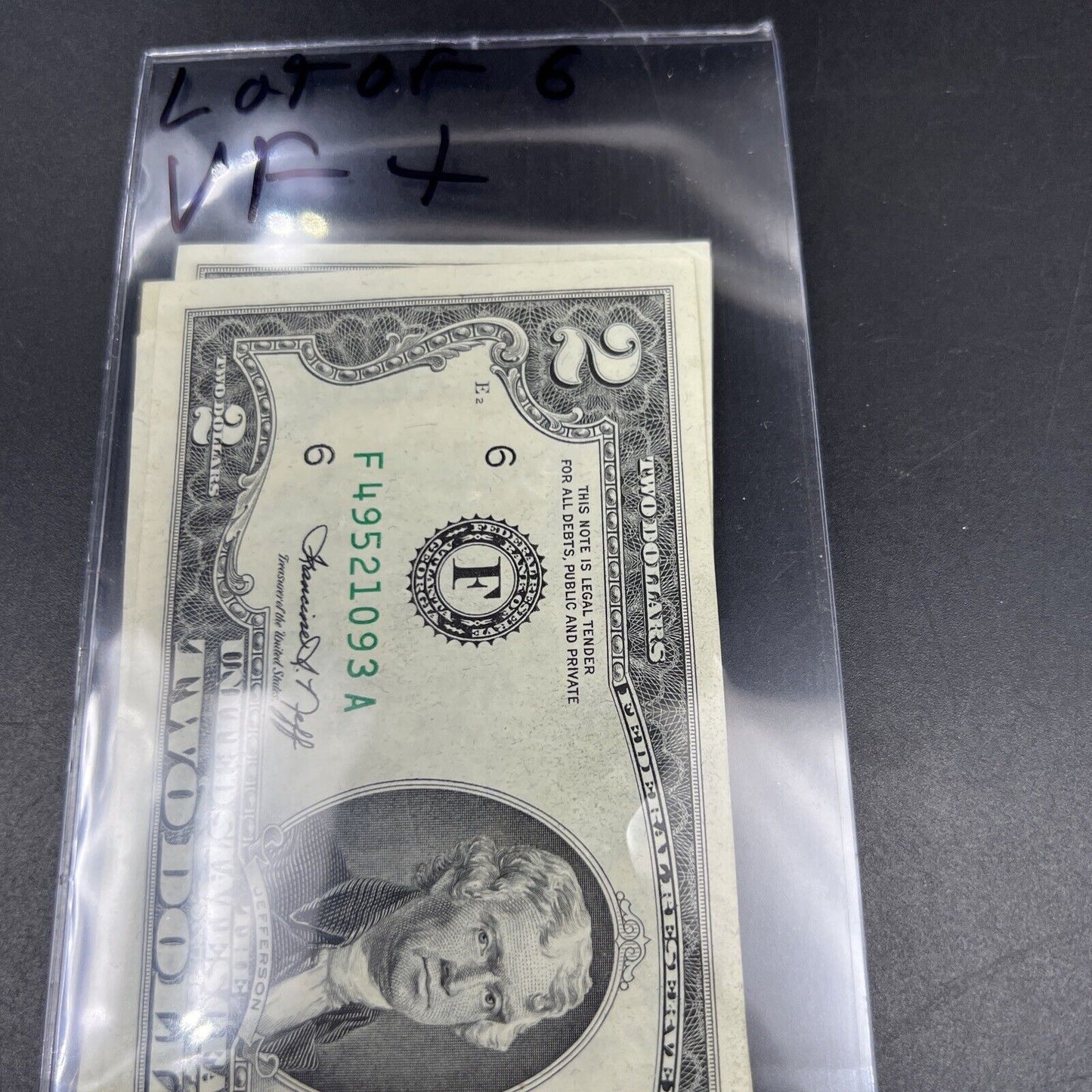 Lot of 6 1976 $2 FRN Federal Reserve Dollars Bicentennial Note VF+