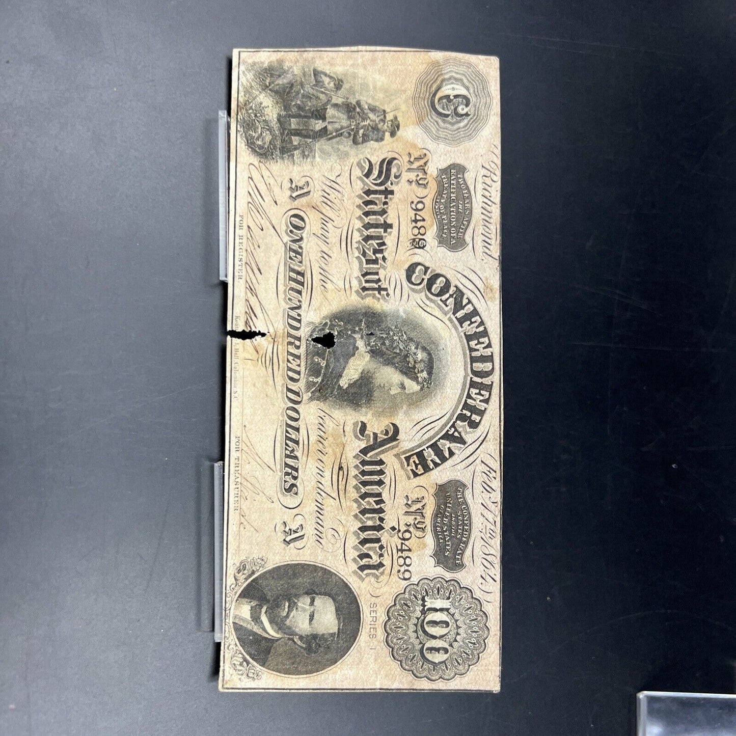 $100 1864 CONFEDERATE CURRENCY Richmond Hundred Dollar Bill Very Circulated CSA