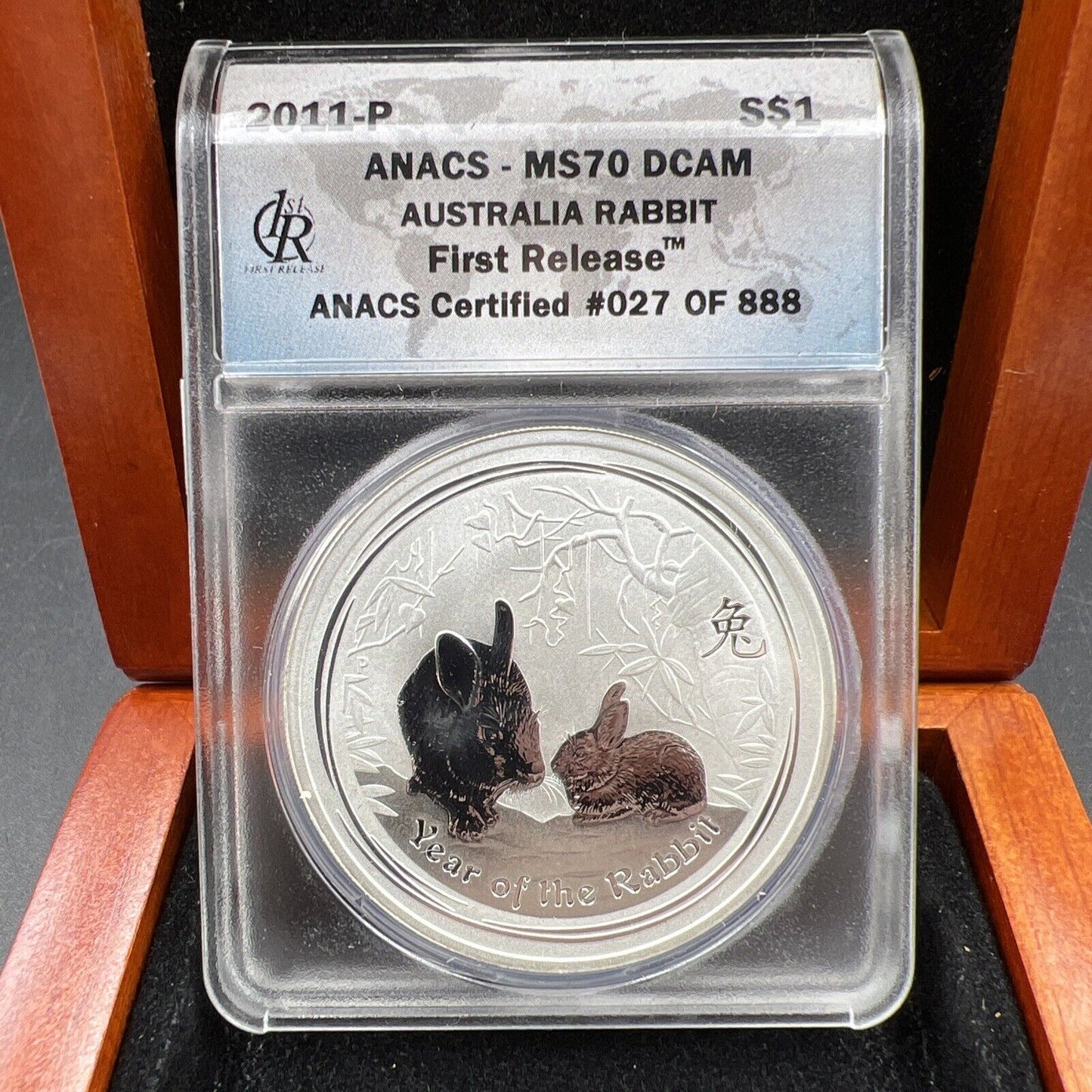 2011 1 oz Silver Australia Rabbit $1 Coin .999 ANACS MS70 DCAM in Display Box #7