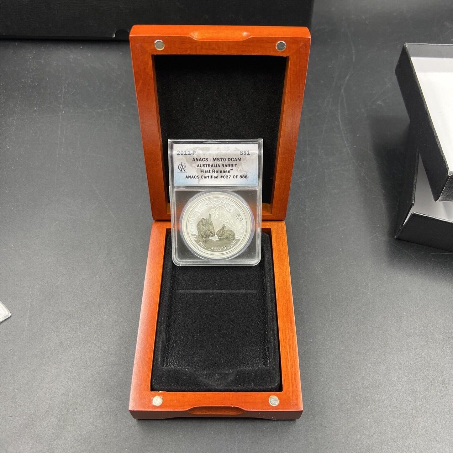 2011 1 oz Silver Australia Rabbit $1 Coin .999 ANACS MS70 DCAM in Display Box #7