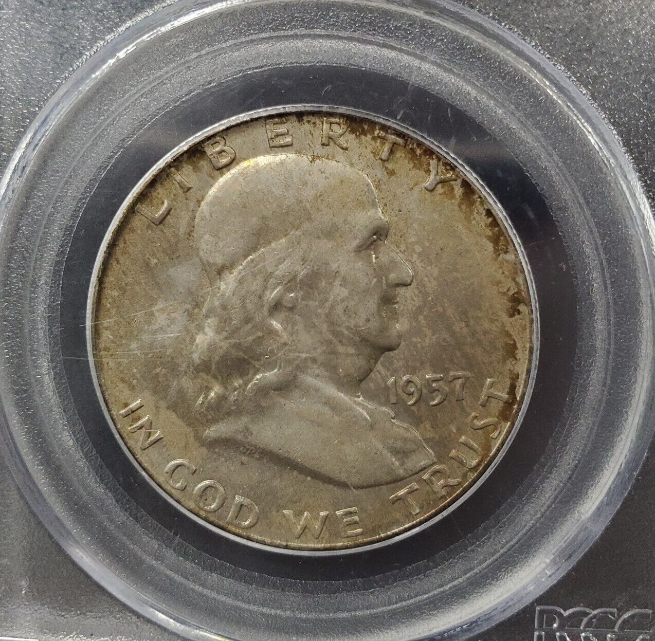 1957 D Franklin Silver Half Dollar Coin PCGS MS65 FBL Neat Toning Toner