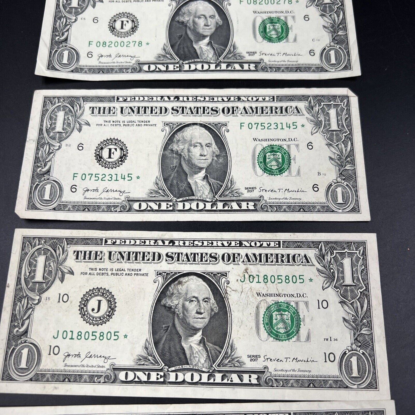 Lot of 5 2017 * Star $1 FRN One Dollar Federal Reserve Notes Circ Fancy Serial #
