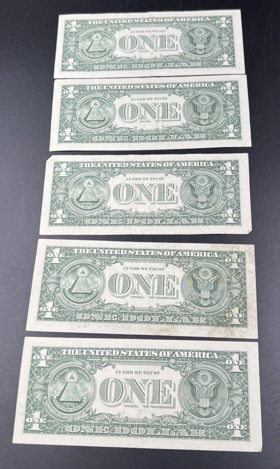Lot of 5 2017 * Star $1 FRN One Dollar Federal Reserve Notes Circ Fancy Serial #